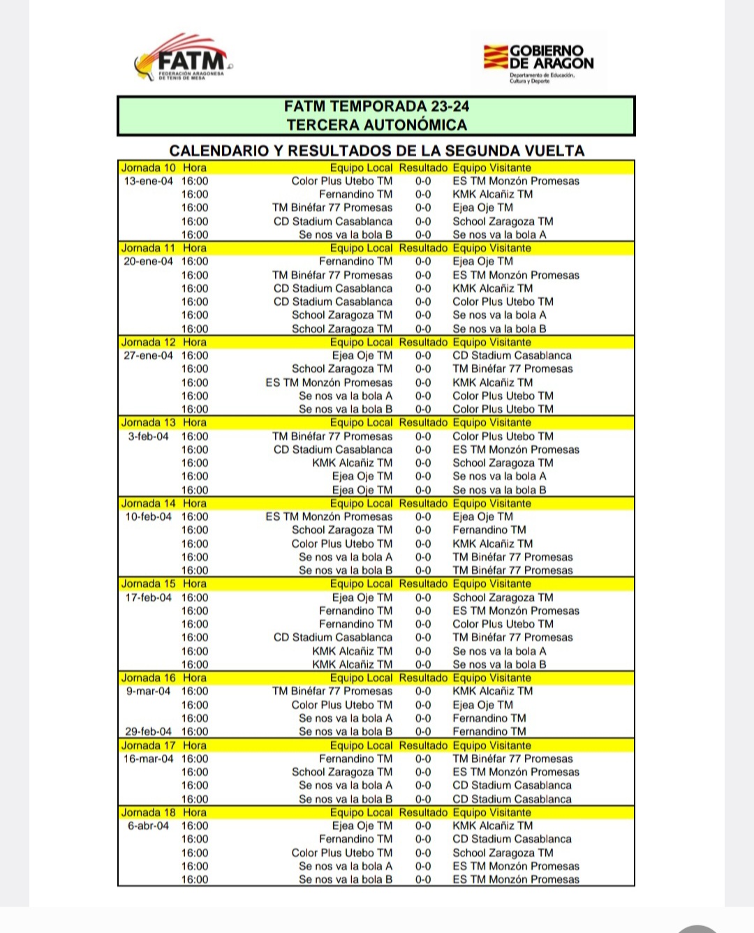 CALENDARIO LIGA AUTONÓMICA 3