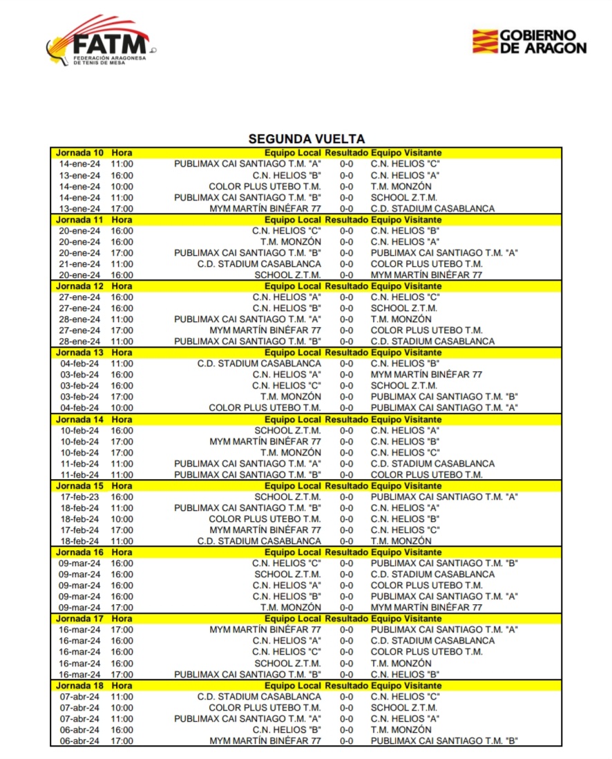 CALENDARIO LIGA AUTONÓMICA 1