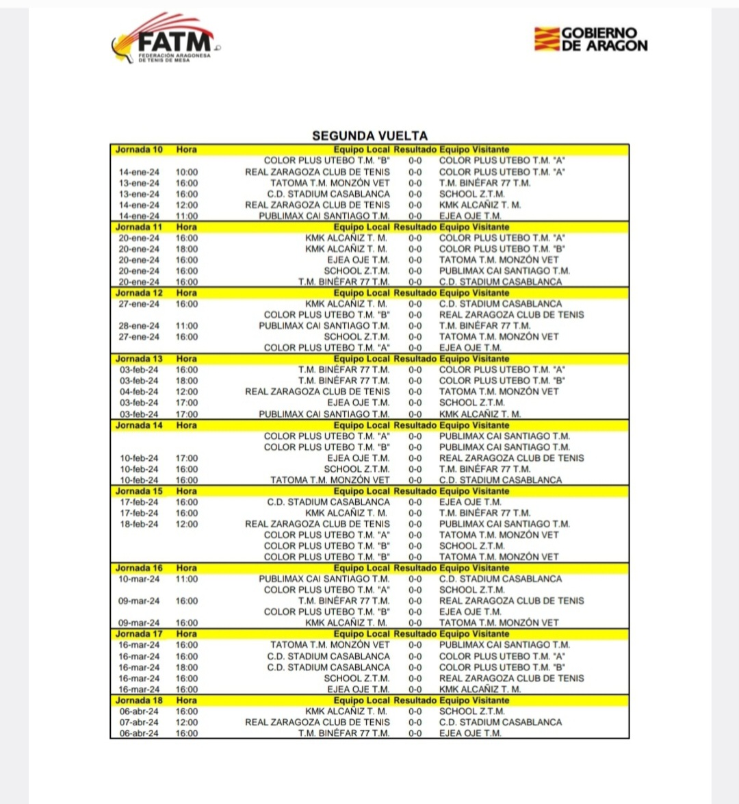 CALENDARIO LIGA AUTONÓMICA 2